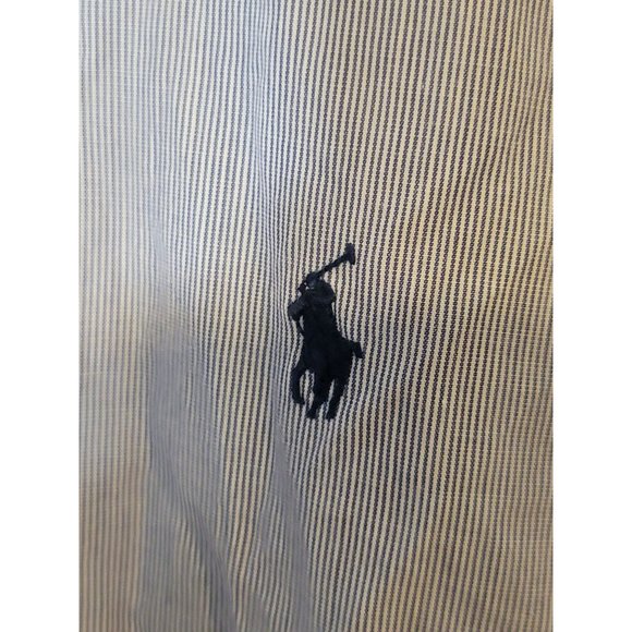 Ralph Lauren Yarmouth Blue‎ Tick Striped Button-Down Dress Shirt Size 17 1/2 - Picture 4 of 5